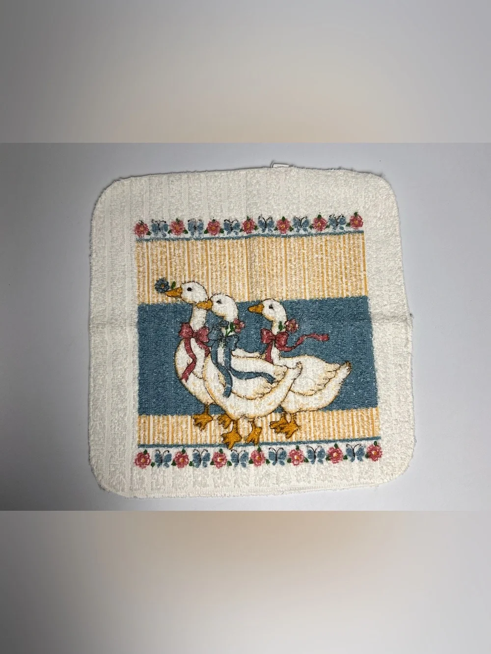 Lot of 3 VTG Cannon 80s Country Geese Goose Rag Towel Fringe READ Cottage Core - Picture 2 of 13